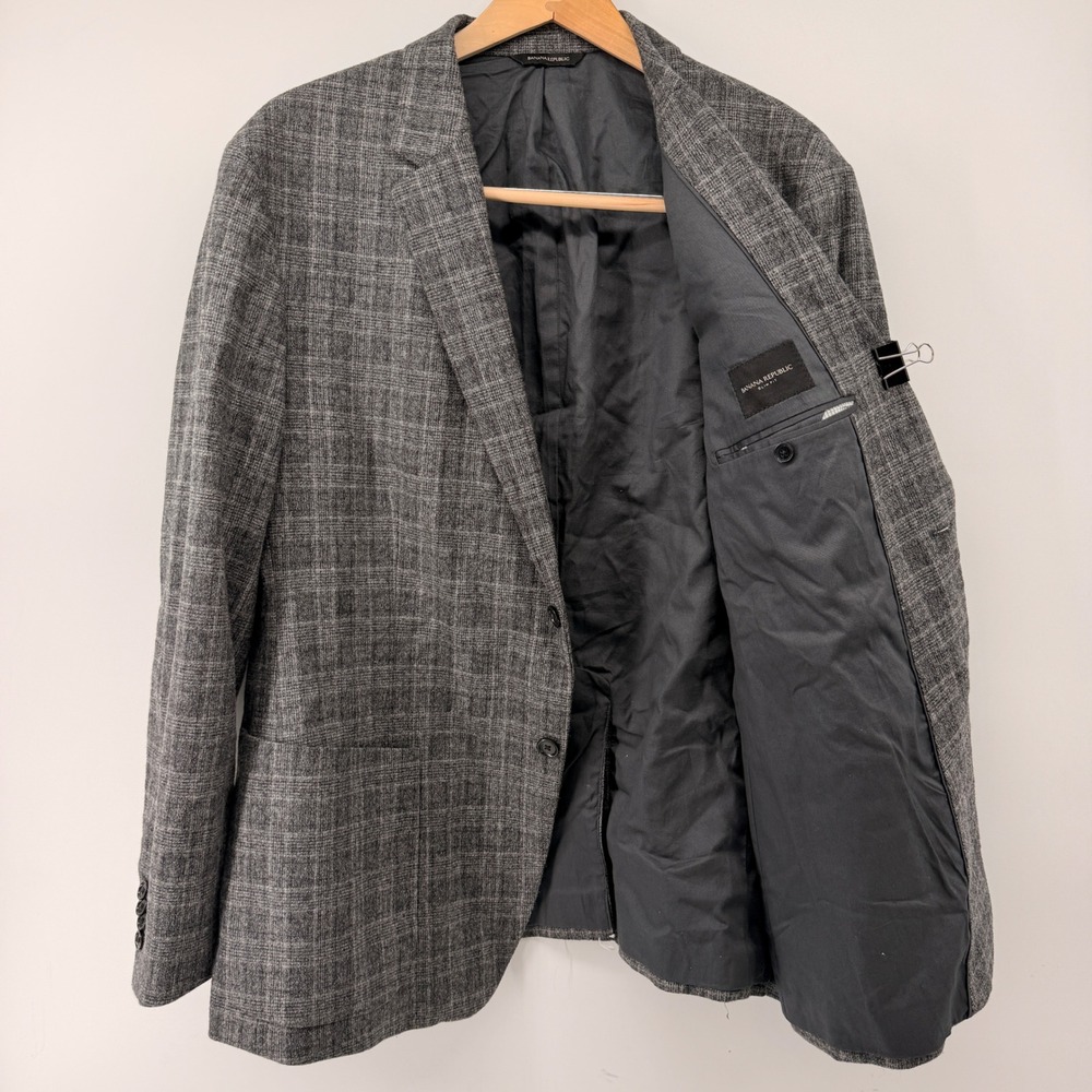 Banana Republic Blazer Men 48 Regular Grey Glen Plaid Wool Blend Slim Fit Jacket